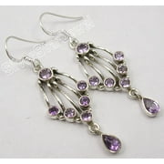 SILVERSTARJEWEL 925 Pure Silver Low Price Amethyst Multi Gem Handwork Earrings 2" 5.6 Grams