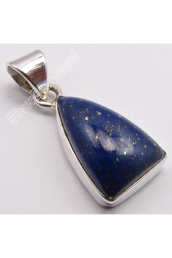 925 Pure Silver Triangle Lapis Lazuli Made In India Pendant 1.1" Birthday Gift