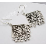 SilverStarJewel 925 Pure Silver Unusual Tribal India Earrings 2" 13.6 Grams Oxidized Jewelry