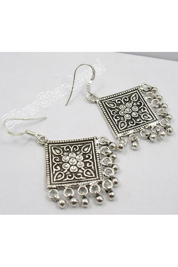 925 Pure Silver Unusual Tribal India Earrings 2" 13.6 Grams Oxidized Jewelry
