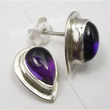 SilverStarJewel 925 Silver Amethyst Earrings 0.5" Gems Jewelry