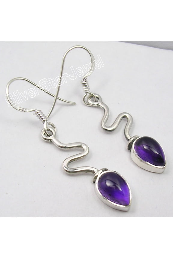 925 Silver Amethyst Earrings 1.6" Women Wedding Jewelry