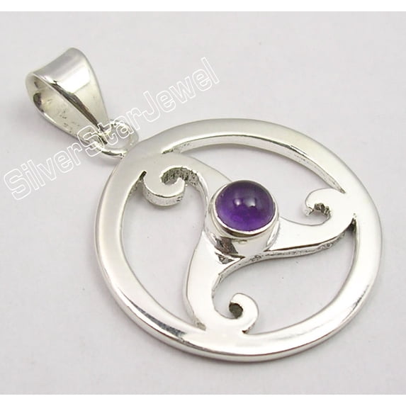 SilverStarJewel 925 Silver Amethyst Pendant 1.4" Gemstone Handmade Jewelry