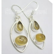 SILVERSTARJEWEL 925 Silver Beautiful Yellow Citrine Cabochon 2 Gemstone Dangle Earrings 4.2 CM