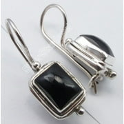 SILVERSTARJEWEL .925 Silver Cabochon Black Onyx Lightweight Fix Wire Earrings 1" Fashionable