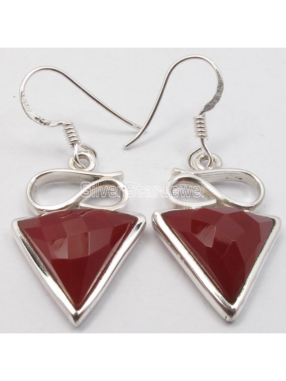925 Silver Carnelian Earrings 1.6" Hot Selling Handmade Jewelry