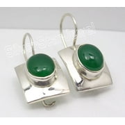 SILVERSTARJEWEL 925 Silver Green Onyx Earrings 1" Modern Fashion Jewelry