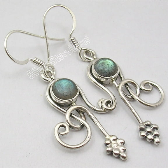 SilverStarJewel 925 Silver Labradorite Earrings 1.7" Ladies Jewelry
