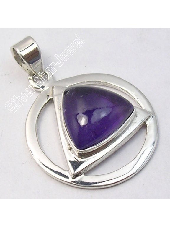 925 Silver Purple Amethyst Triangle Pendant 1.4" 5.8 Grams Christmas Day