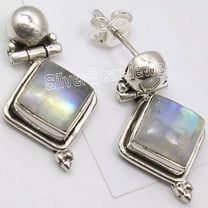 SilverStarJewel 925 Silver Rainbow Moonstone Earrings 0.9" Women Fashion Jewelry