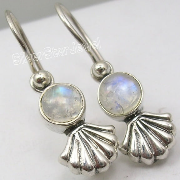 SilverStarJewel 925 Silver Rainbow Moonstone Earrings 1.1" Women Wedding Jewelry