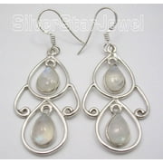 SILVERSTARJEWEL 925 Silver Rainbow Moonstone Earrings 2" Classic Women Jewelry