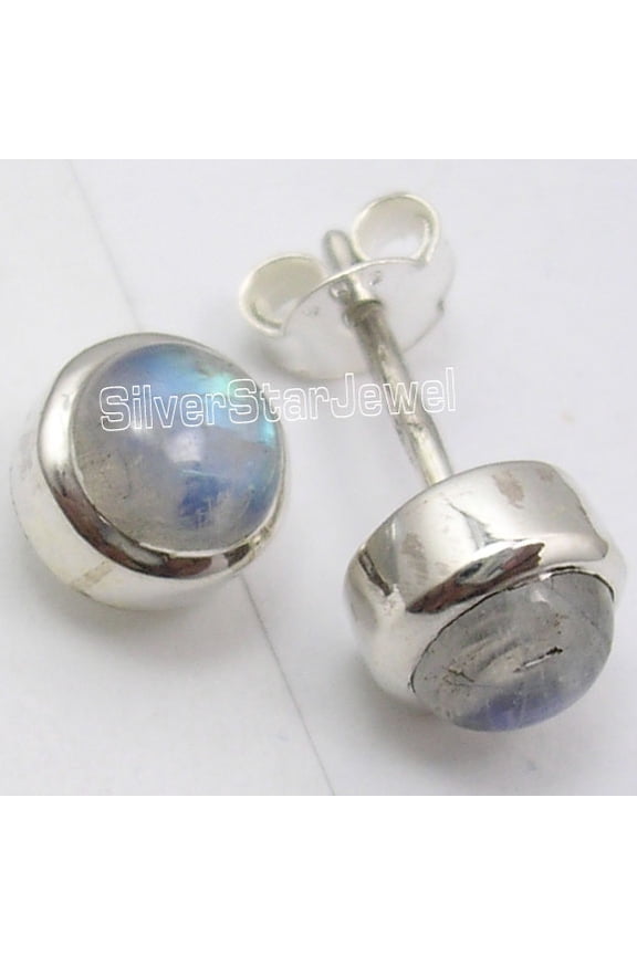925 Silver Rainbow Moonstone Lovely Stud Earrings 0.8CM
