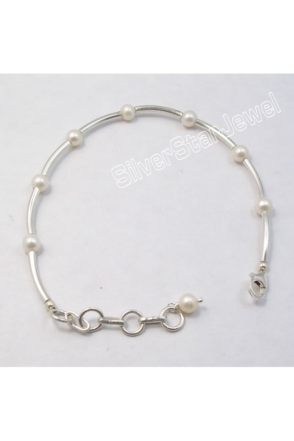 925 Silver Tubes & Pipes Fresh Water Pearl Beads Unusual Bracelet 7.7"