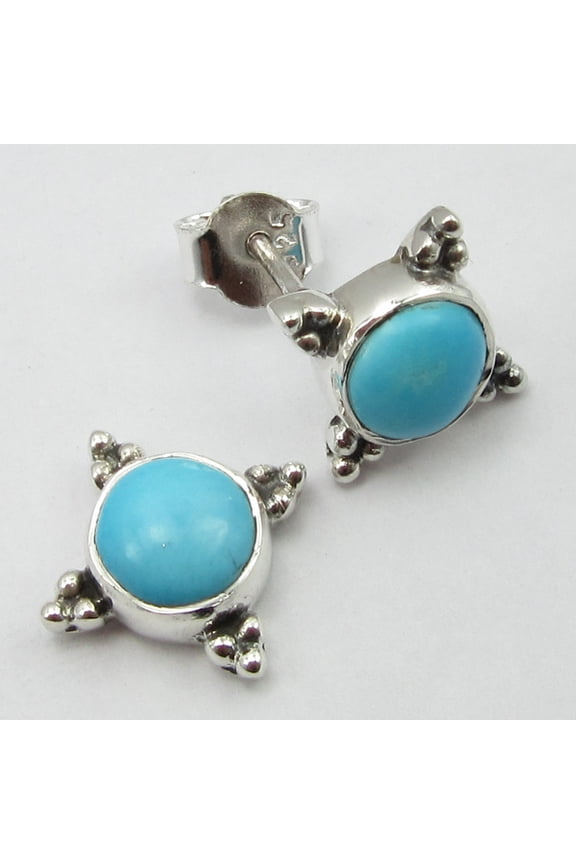 925 Silver Turquoise Earrings 0.5" Cheapest Shipping