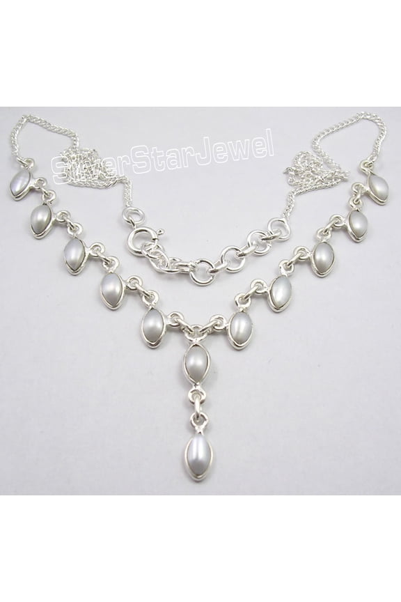925 Solid Silver Aaa Fresh Water Pearl Curb Chain Necklace 17.9" 9.5 Grams