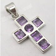 SilverStarJewel .925 Solid Silver Amazing Cut Amethyst 6 Stone Handmade Large Pendant 1.2"