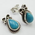 thumbnail image 1 of SilverStarJewel 925 Solid Silver Beautiful Drop Turquoise Tibetan Posts Earrings 0.6" Bijoux, 1 of 3