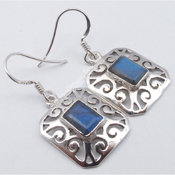 SilverStarJewel 925 Solid Silver Blue Flash Labradorite Traditional Celtic Earrings 1.4"