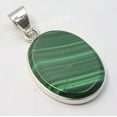 thumbnail image 1 of SilverStarJewel 925 Solid Silver Cabochon Malachite Flat Jewel Urban Style Gift Pendant 1.2 Inch, 1 of 3