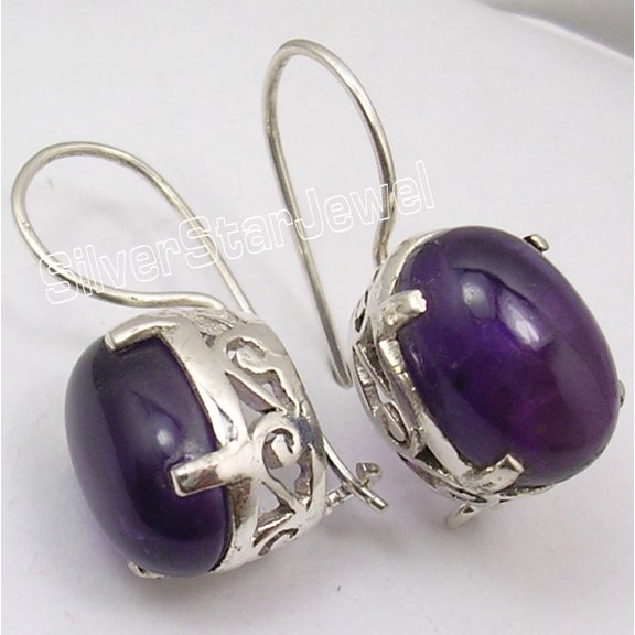 SilverStarJewel 925 Solid Silver Cabochon Purple Amethyst Celtic Earrings 2.7 CM Unisex Jewelry