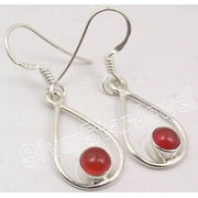 SILVERSTARJEWEL 925 Solid Silver Cabochon Red Carnelian Gorgeous Earrings 3.5CM Jewelry Store