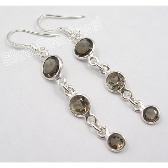 SilverStarJewel 925 Solid Silver Classic Brown Smoky Quartz Latest Style Earrings 2 1/8 Inches