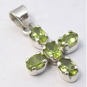 SilverStarJewel 925 Solid Silver Dazzling Green Peridot Economic Cross Pendant 1.2" Bestseller