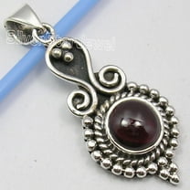SilverStarJewel 925 Solid Silver Exclusive Cabochon Garnet Factory Direct Pendant 1.5" Bijoux