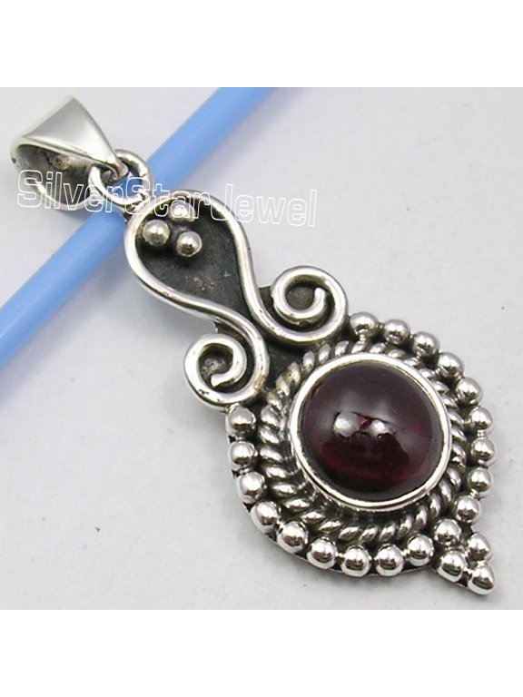 925 Solid Silver Exclusive Cabochon Garnet Factory Direct Pendant 1.5" Bijoux