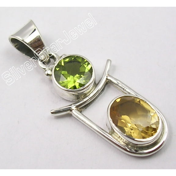 SilverStarJewel 925 Solid Silver Fabulous Peridot & Citrine Latest Style Pendant 1.4" Bijoux