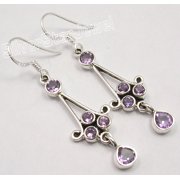 SILVERSTARJEWEL 925 Solid Silver High End Amethyst Multistone Long French Hook Earrings 2 Inches