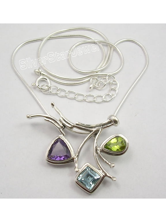 925 Solid Silver High End Multistones Bestseller Necklace 18.5 Inches 15.0 Grams