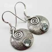 SilverStarJewel 925 Solid Silver Jewelry ! Real Cut Blue Topaz Ladies Handwork Earrings 1.3"