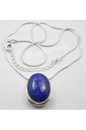 925 Solid Silver Lapis Lazuli 2-In-1 Snake Chain Pendant Necklace 18.25"