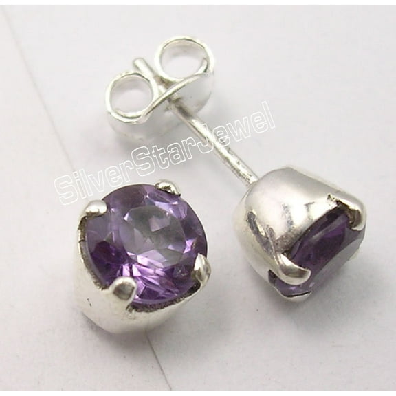 SilverStarJewel .925 Solid Silver Purple Amethyst Factory Direct Studs Posts Earrings 0.3"