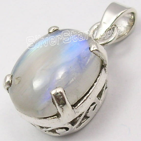 SilverStarJewel 925 Solid Silver Rainbow Moonstone Celtic Pendant 1 Inch