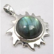 SilverStarJewel 925 Solid Silver Round Blue Fire Labradorite Designer Rising Sun Pendant 3.3 CM