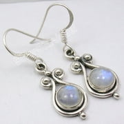 SILVERSTARJEWEL 925 Solid Silver Round Rainbow Moonstone Designer Handmade Earrings 1.3"