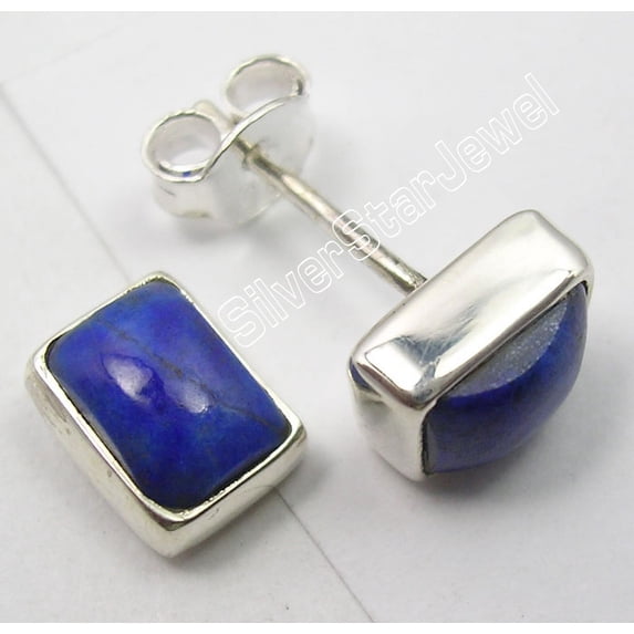 SilverStarJewel 925 Solid Silver Sparkling Lapis Lazuli Lightweight Studs Earrings Pair 0.8 CM