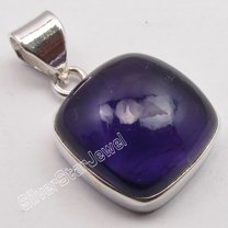 SilverStarJewel 925 Solid Silver Square Cushion Purple Amethyst Pendant 1" Unisex Jewelry