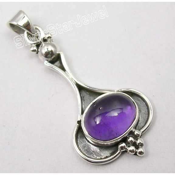 SilverStarJewel 925 Sterling Silver Amethyst Old Style Pendant 1.5" Christmas Day Present
