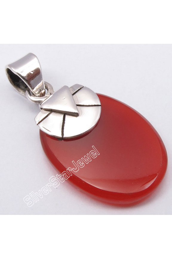 925 Sterling Silver Beautiful Carnelian Antique Style Pendant 1.2" Traditional