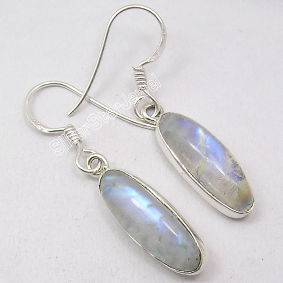 SilverStarJewel 925 Sterling Silver Blue Fire Rainbow Moonstone Vextra Ordinary Earrings 1.5"