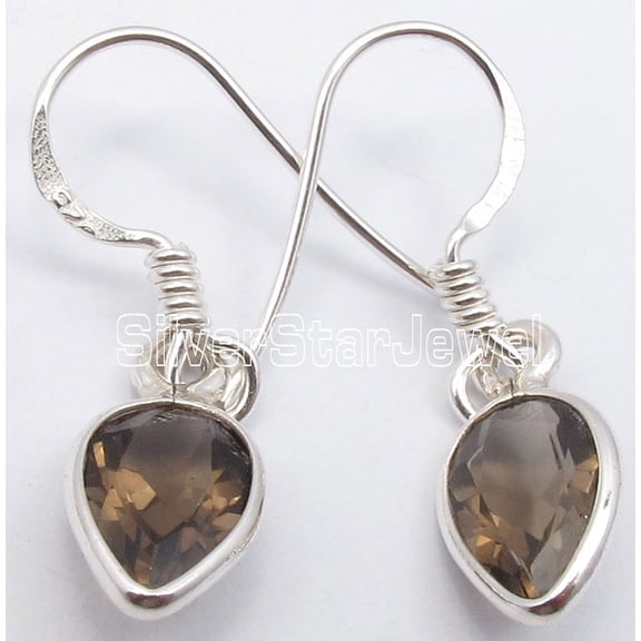 SilverStarJewel 925 Sterling Silver Brown Smoky Quartz Lightweight Inexpensive Earrings 1.1"