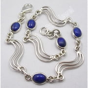 SilverStarJewel 925 Sterling Silver Cabochon Lapis Lazuli 5 Gems Handwork Bracelet 8.3"