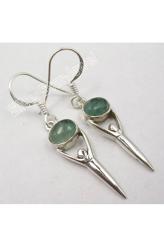 925 Sterling Silver Classic Apatite Goddess Earrings 1.5" Ladies' Jewelry