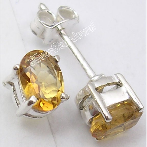 SilverStarJewel 925 Sterling Silver Classic Faceted Citrine Elegant Studs Post Earrings .7CM