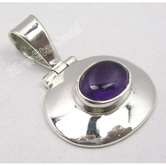 SilverStarJewel .925 Sterling Silver Classic Purple Amethyst High Polished Hinge Pendant 1.1"