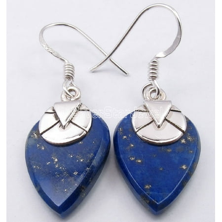 SilverStarJewel .925 Sterling Silver Dazzling Lapis Lazuli Ancient Style Earrings 1.3 Inch